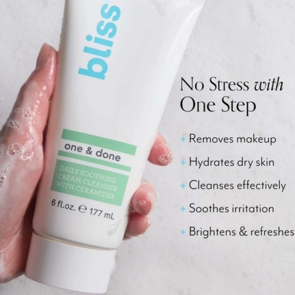 Bliss One & Done Daily Smoothing Cream Cleanser & Makeup Remover w/Ceramides NIB - Picture 2 of 5
